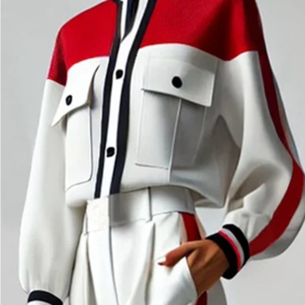 STYLEWE Red and White Bomber Jacket with Ribbed Cuffs plus matching pants